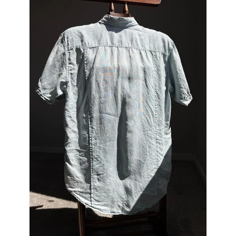 Banana Republic 100% Linen Shirt Men’s L Blue Short Sleeve Safari Beach Coastal
